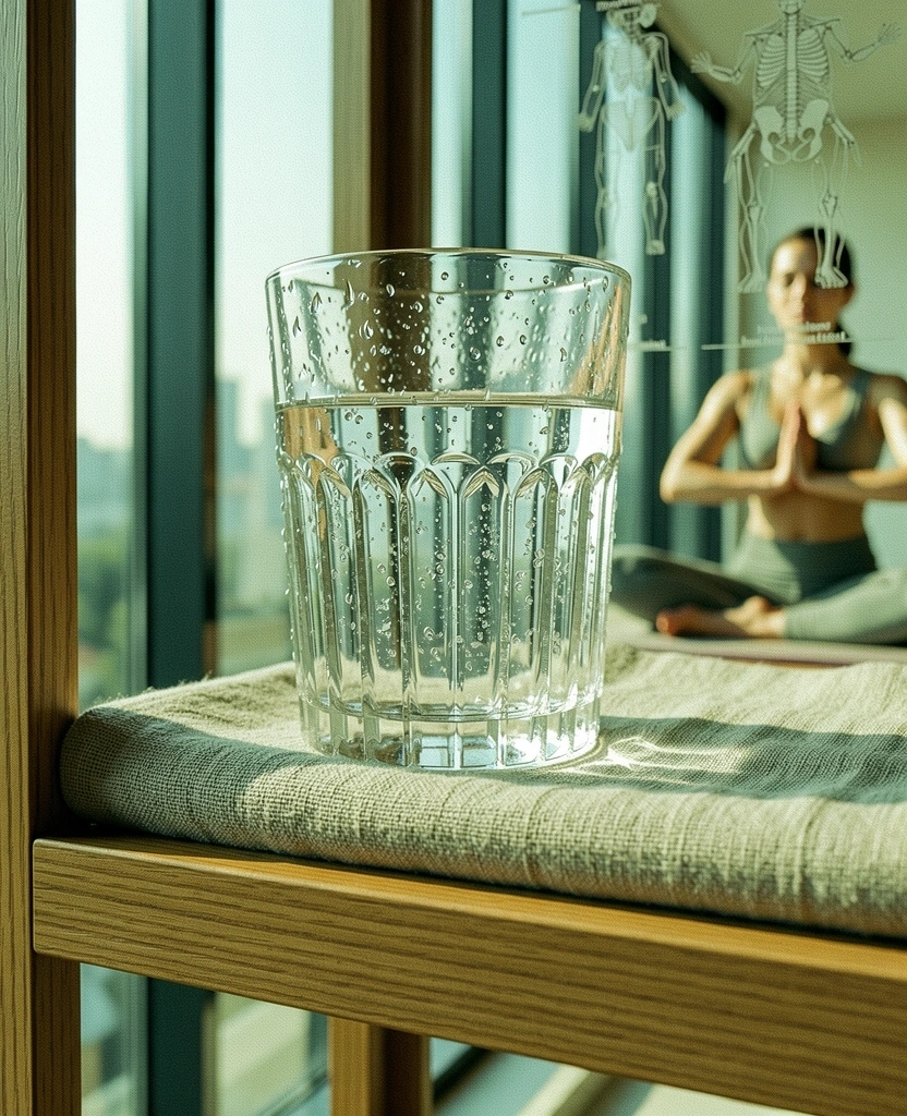 Clear water in a textured glass cabinet